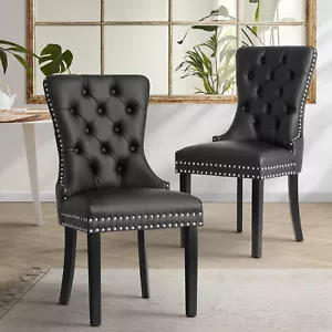 Oikiture 2x Dining Chairs Upholstered French Provincial Tufted PU Leather Black - Picture 1 of 10