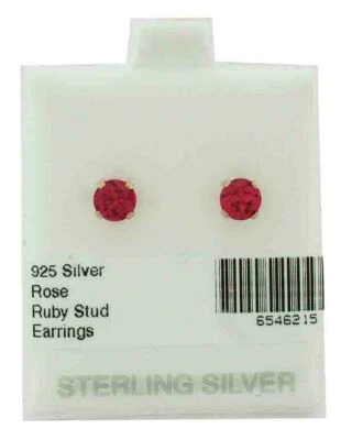 LAB CREATED RUBY  1.14 Cts STUD EARRINGS 925 Sterling Silver ROSE New With Tag - Image 1 of 3