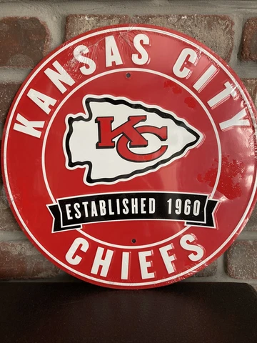 Kansas City Chiefs NFL 12" Round Metal Embossed Sign Gym Garage Mancave She Shed Cover