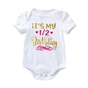 Baby Girl Birthday Outfit Half First Romper Glitter One Second Bodysuit Set - Picture 1 of 1