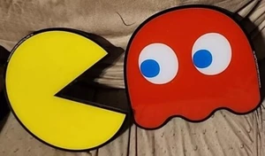 (2)ARCADE 1 UP*PAC MAN/RED GHOST(BLINKY) LIGHT UP SILHOUETTE SIGNS/LIGHTS*USED* - Picture 1 of 1