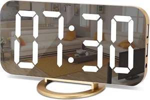 Digital Alarm Clock,Led and Mirror Desk Clock Large Display,With Dual USB Charge - Picture 1 of 12