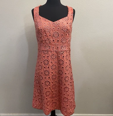 Anthropolgie MAEVE Coral Shine Metallic Eyelet Knee Lenth Dress Size 6 FLAW - Image 1 of 4