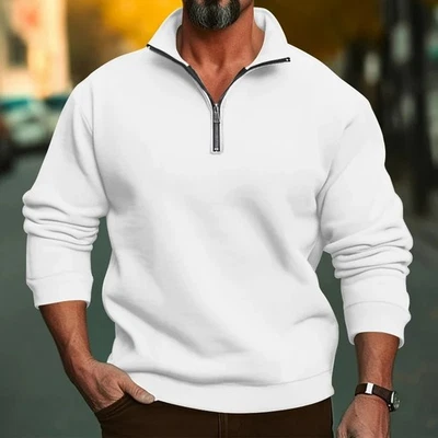 Sudadera con capucha forrada de lana con media cremallera para hombre - Pullover de manga larga con cuello alto, Solid Co Foto 1 de 4