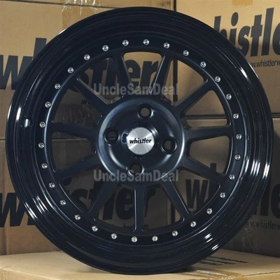 JUEGO DE 4 RUEDAS 16X9 4X100 15 OFFSET WHISTLER SK11 NEGRO SATINADO 11 RADIOS LABIO BRILLANTE Foto 1 de 4
