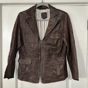 Y2K Gap Leather Blazer Jacket Women’s Medium Brown Fabric Lined Pockets Vintage - Picture 1 of 16