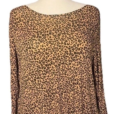 Top túnica mujer New Directions estampado leopardo manga larga rayón spandex 1X Foto 1 de 4