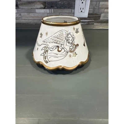 Vintage Candle Lamp Shade Angels Christmas White And Gold - Image 1 of 4