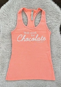 Lorna Jane Tank "Will Work for Chocolate" Singlet Activewear Razor Back -Size XS - Picture 1 of 9