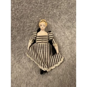 Mini muñeca bisque de porcelana Shackman miniatura - vestido de muñeca a rayas - Imagen 1 de 7