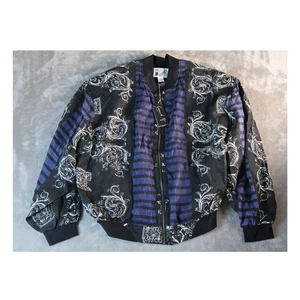 Chaqueta Goouch Para Hombre XL Negra Púrpura 100% Seda Barroca Rayas Bombardero Nueva Con Etiquetas Ciruela - Imagen 1 de 8