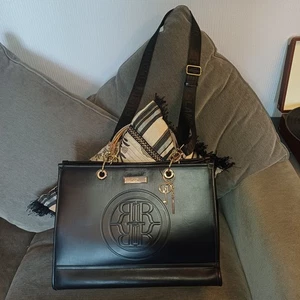 RIVER ISLAND LG OVERSIZED BLACK MONOGRAM TOTE SHOPPER CROSSBODY BAG 17"X13"X7.5" - Picture 1 of 7