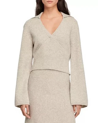 SANDRO Andrew Bell Sleeve Collared 100% Wool Sweater Grey Size S - Image 1 of 4