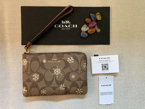 Cinturino da polso Coach Signature Flaske in tela pelle cachi nuovo con etichette: cerniera angolare CF286