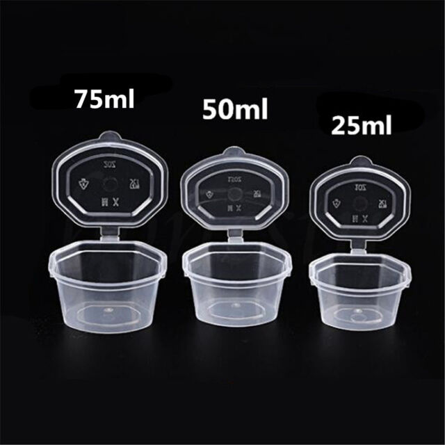100Pcs Small Plastic Sauce Cups Food Storage Containers Clear Boxes with  Lid