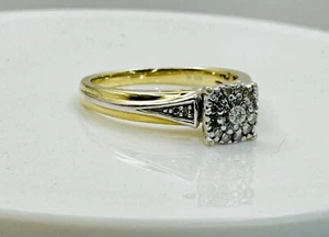 Vintage Diamond Cluster Ring Yellow Gold Filled Sterling 925 Engagement Wedding - Picture 1 of 10