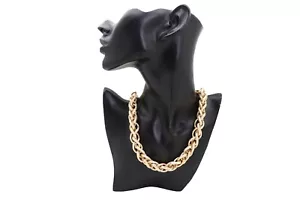 Mujeres Moda Joyería Collar Cadena de Metal Dorado Doble Trenza Eslabones Estilo Ostentoso - Imagen 1 de 8