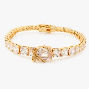 Kate Spade Pave Present Tennis Bracelet Cubic Zirconia Gold Plate 7" $148 NWOT - Picture 1 of 9