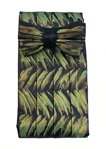 Herren Weihnachten grün & schwarz Kummerbund & Fliege Retro vorgebunden & verstellbar - Bild 1 von 1