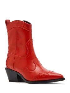 Women's Red Western Ankle Boots Slip-On Block Heel Casual Booties Size 8 - Picture 1 of 12