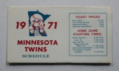 1971 Minnesota Twins Schedule Met Stadium -  - Image 1 of 4