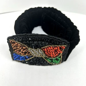 Milor Vintage Black Velvet Elastic Belt Embellished Multicolor Sequin Buckle - Picture 1 of 10