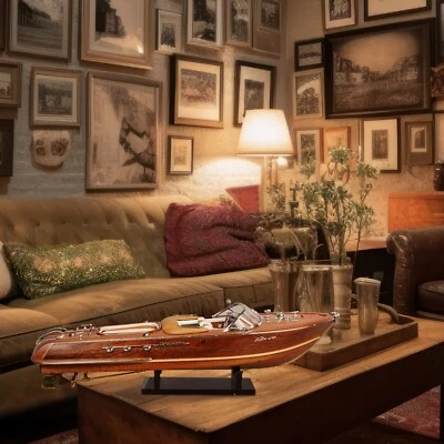 Maqueta de barco de madera Riva Aquarama marrón 21" lancha rápida italiana 1:16 Foto 1 de 4