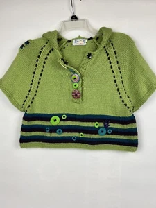 Handmade Short Sleeve Knitted Sweater Green,Aqua & Brown Button Front Crop SZ XS - Picture 1 of 10