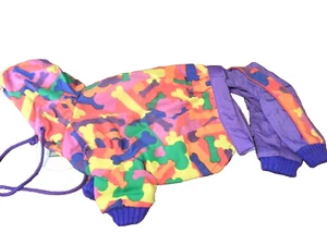 CITY DOG DEIGNED FUR BABY WATERFROOF JUMPSUIT RAIN JACKET MULTICOLOR W BONESSZ S - Picture 1 of 6