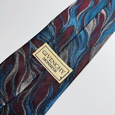Vintage GIVENCHY Blue/Silver/Burgundy Metallic Necktie 59x3.5”