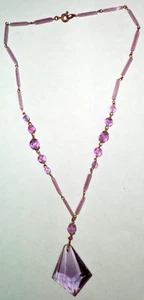 Antiker facettierter heller Amethyst lila Glas Deko Halskette Anhänger tschechisch zart - Bild 1 von 5