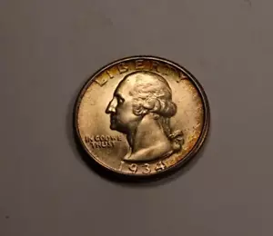 1934 Washington Quarter * Gem BU Rainbow Toned * XQ433 - Bild 1 von 4