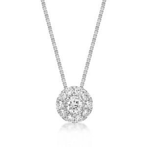 0.5 Carat Round Lab Grown Diamond Pendant in 10K White Gold on 18 Inch Box Chain - Picture 1 of 7