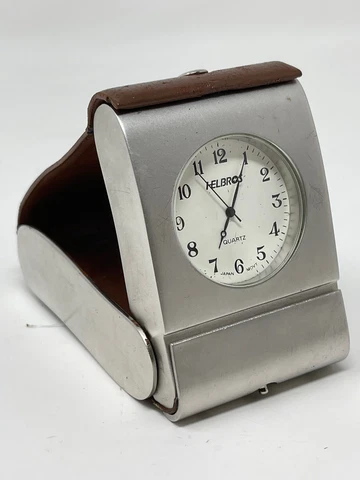 Helbros V-8088 Clock, Decorative Travel Clock, Desk Clock, Stainless Steel Cover