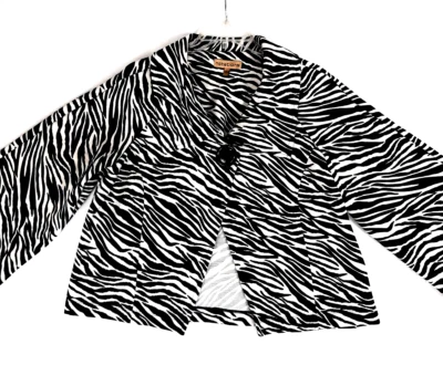 notations Women Size L Large Cropped Jacket Open 1 Button Zebra Print 3/4 Sleeve - Image 1 of 4