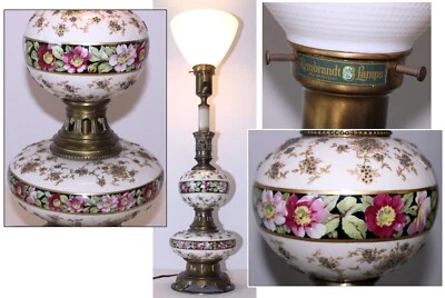 REMBRANDT Table Lamp Flowers and Gold Raised Enamel Porcelain - Image 1 of 4