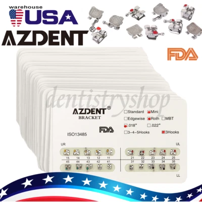 10x AZDENT Ortho Brackets Dentales Mini/Estándar MBT/Roth 022/018 Ganchos 3 4 5 Foto 1 de 4