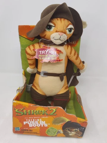 2004 Shrek 2 Talking Puss In Boots 14" Plush Hasbro READ Cover