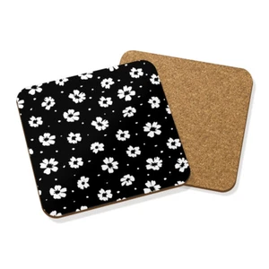 Negro y Blanco Floral Posavasos Tapete Corcho Cuadrado - Patrón Flor Pétalo - Imagen 1 de 1