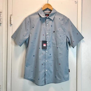 Quiksilver Herren Hemd M Grau Blau Modern Fit Kurzarm Freizeit Tasche Tee - Bild 1 von 23