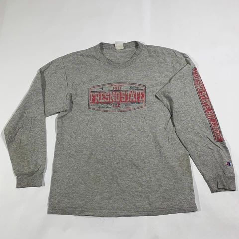 Fresno State Bulldogs Shirt Mens Large Gray Champion Jersey Graphic Sleeve Tee Cover