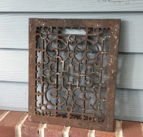 Vintage Cast Iron Heat Grate Heater Vent Register Cover approx. 11” x 10” Cover
