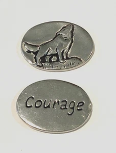 Basic Spirit Handcrafted in Canada Pewter Token Charm WOLF "COURAGE" - Picture 1 of 5