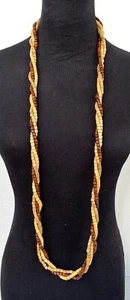 Long Multi Strand Torsade Wooden Bead Necklace Multi-toned Twisted - Picture 1 of 4
