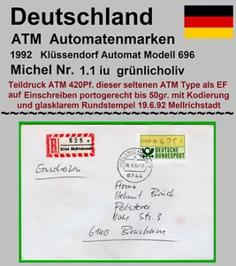 Bund ATM 1.1 iu grünlicholiv Einschreiben 420 Pf. vom 19.6.92 Mellrichstadt - Picture 1 of 4