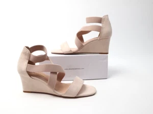 Sandalias de cuña DREAM PAIRS para mujer con correa elástica al tobillo punta abierta y tiras 7,5 beige - Imagen 1 de 14