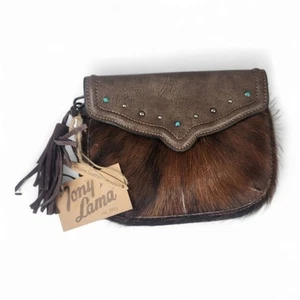 NWT Tony Lama Cowhide Brindle Hair Clutch Purse Wristlet Small Brown Western - Picture 1 of 15