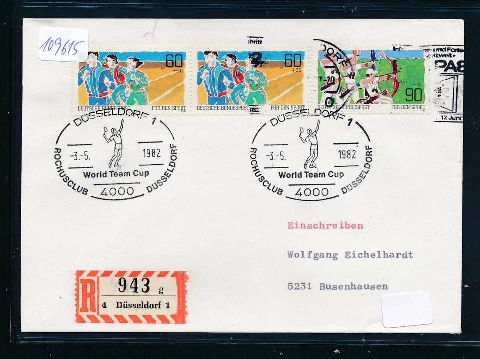 109615) Reco-Brief, RZ  4 Düsseldorf 1 "g", SST Tennis World Team Cup 1982 - Bild 1 von 1