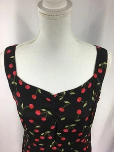 Pink Wheels Womens Black Cherry Print Sun Dress Size M Ruched Bust - Foto 1 di 13