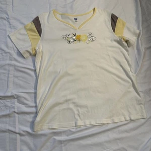 Vintage. SJB Active T-Shirt grau und gelb mit gelbem Blumenmuster - Gr. 1x - Bild 1 von 9
